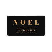Étiquette Noel noir et or | Adresse de retour de Noël (Devant)