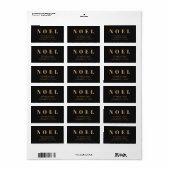Étiquette Noel noir et or | Adresse de retour de Noël (Feuille entière)