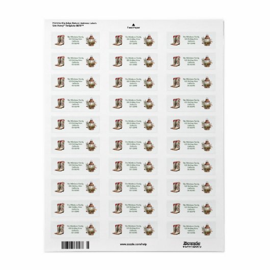 Étiquette Noël occidental rustique (Feuille entière)