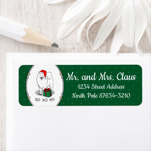 Étiquette Noël Père Noël Casquette Samoyé Chien mignonne (En situation)