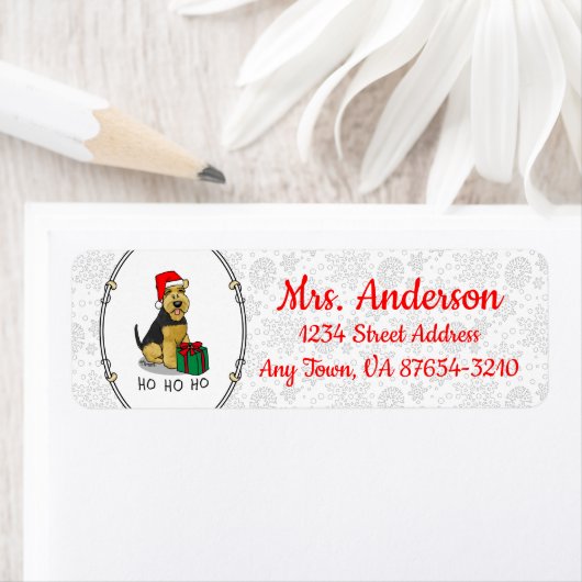 Étiquette Noël Père Noël Casquette Welsh Terrier Chien migno (En situation)