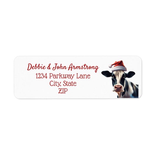 Étiquette Noël Petite entreprise Holstein Père Noël Vache (Devant)