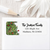 Étiquette Noël Pine Cônes Ornements et Aiguilles Fête (En situation)