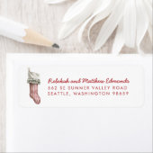 Étiquette Noël rayé rouge et blanc Stocker (En situation)