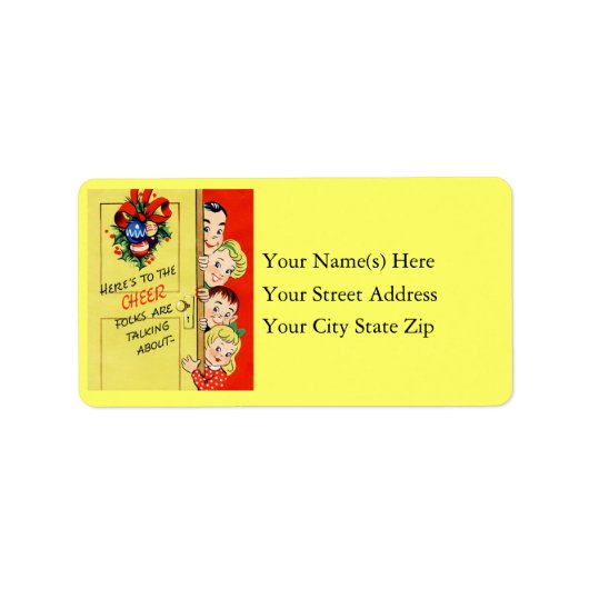 Étiquette Noël rétro les années 50 Joyeux Noël (Devant)