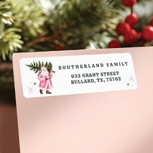 Étiquette Noël rose Vintage Santa Claus Ferme Arbre frais