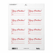 Étiquette Noël rouge blanc à partir de l'écriture vide éléga (Feuille entière)