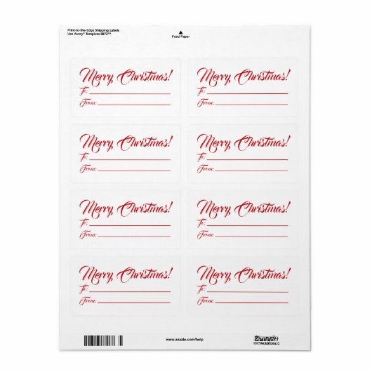 Étiquette Noël rouge blanc à partir de l'écriture vide éléga (Feuille entière)