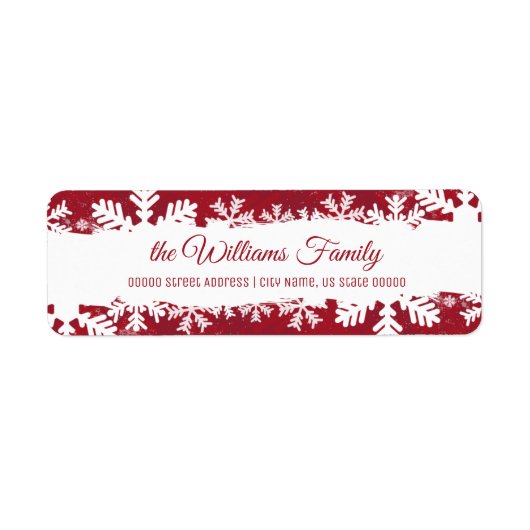 Étiquette Noël Rouge Rustique Flocon de neige Adresse de ret (Devant)