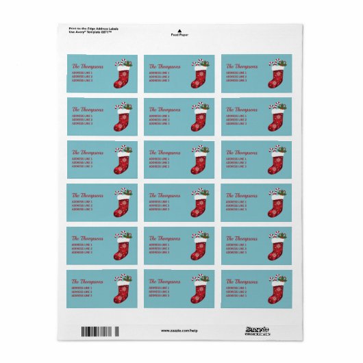 Étiquette Noel Rouge Sur Bleu Avec Texte Personnalisé (Feuille entière)