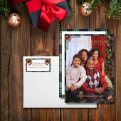 Étiquette Noël Rustique Bleu Rouge Plaid Gold Bell Adresse