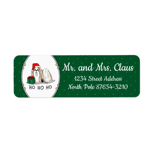 Étiquette Noël Santa Hat Chih Tzu (blanc tan) Chien mignonne (Devant)