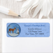 Étiquette Noël Snowman Deer Cute Bunny Blue (En situation)