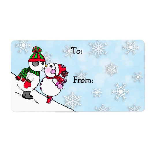 Étiquette Noël Snowman et femme Kiss To and From (Devant)