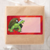 Étiquette Noël Tortue Sur Rouge (En situation)