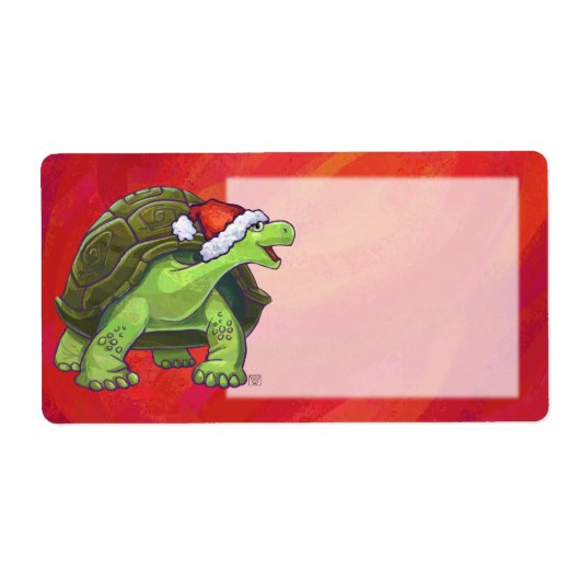 Étiquette Noël Tortue Sur Rouge (Devant)