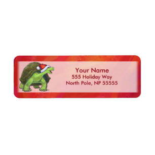 Étiquette Noël Tortue Sur Rouge
