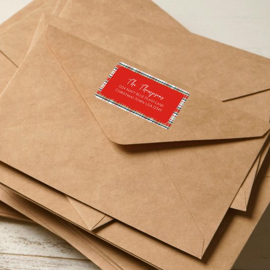 Étiquette Noël Vacances Simple Rouge Vert Plaid Motif