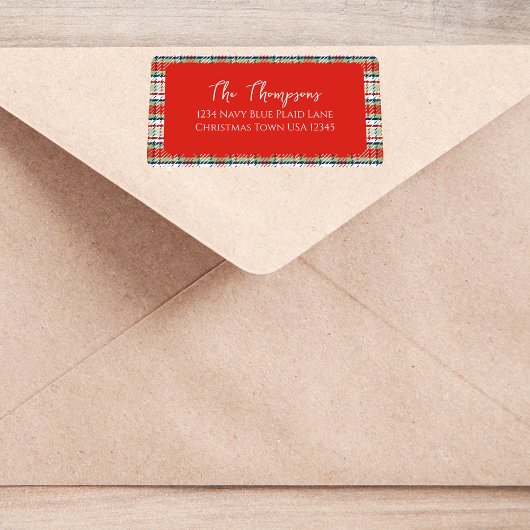 Étiquette Noël Vacances Simple Rouge Vert Plaid Motif