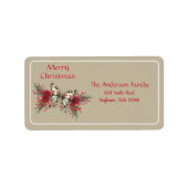 Étiquette Noël Vintage Papillon Poinsettia Fête (Devant)