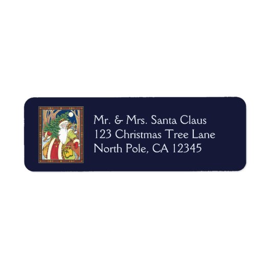 Étiquette Noël vintage, Père Noël en Forêt (Devant)