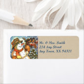 Étiquette Noël vintage Snowman (En situation)