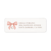 Étiquette Nœud aquarelle rose blush monogramme (Devant)