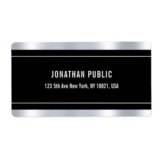 Étiquette Noir Argent Modèle Élégant Moderne Glamour (Devant)