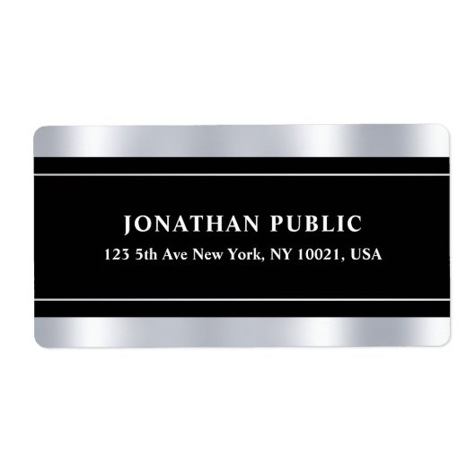 Étiquette Noir Argent Modèle Élégant Moderne Glamour (Devant)