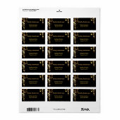 Étiquette Noir avec étoiles or double joint anniversaire (Feuille entière)