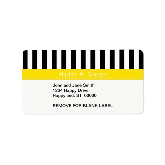 Étiquette Noir blanc bande jaune Nom Monogramme (Devant)