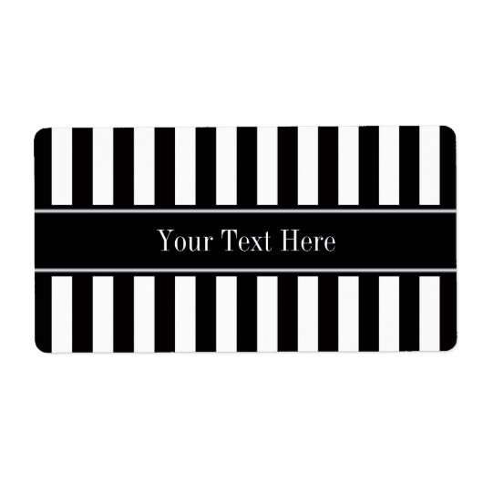 Étiquette Noir blanc bande noire Nom Monogramme (Devant)