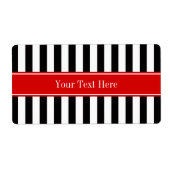 Étiquette Noir blanc bande rouge Nom du ruban Monogramme (Devant)