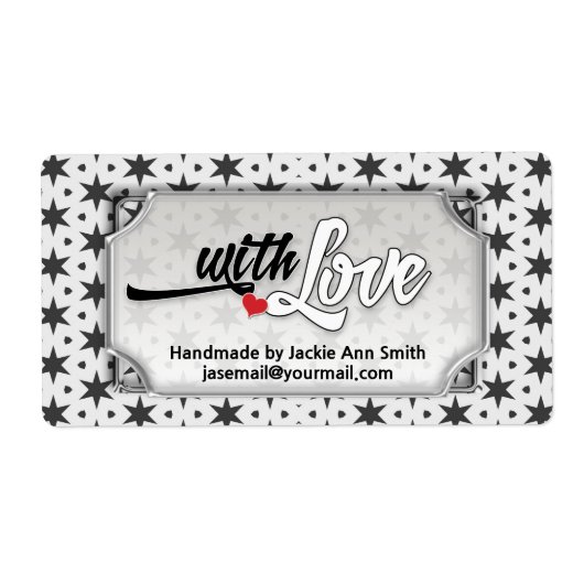 Étiquette Noir Blanc Moderne Super Stars Avec Amour fait par (Devant)