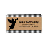 Étiquette Noir & Blanc Plaid Angel Noël Personnalisé (Devant)