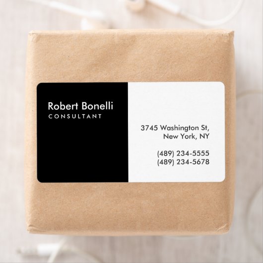 Étiquette Noir Blanc Plain Moderne Consultant (En situation)