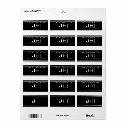 Étiquette Noir & blanc rayé moderne (Feuille entière)