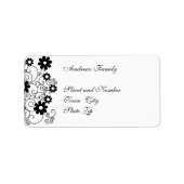 Étiquette noir & blanc Simple Floral (Devant)