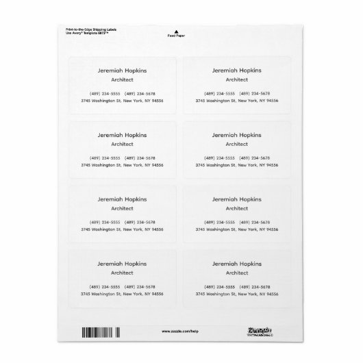 Étiquette Noir Blanc Simple Plain Architect (Feuille entière)