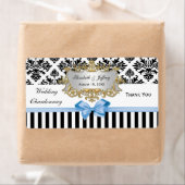 Étiquette Noir Blanc Strique Damask Lt Blue Party Vin Étique (En situation)