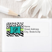 Étiquette Noir Blanc Vert & Turquoise Zèbre & Cheetah Skin (En situation)