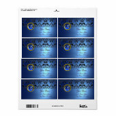 Étiquette NOIR BLEU DAMASK MONOGRAM, saphir turquase (Feuille entière)