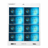 Étiquette NOIR BLEU DAMASK MONOGRAM, saphir turquase (Feuille entière)