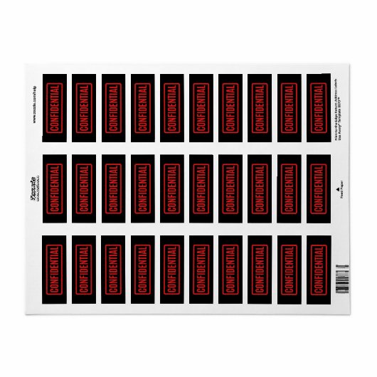 Étiquette Noir confidentiel (Feuille entière)