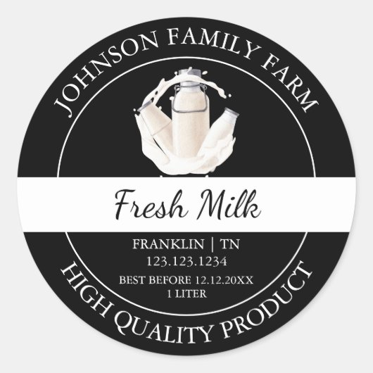 Étiquette noir de lait frais de ferme (Devant)