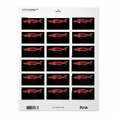 Étiquette noir de l'esturgeon rouge nageant (Feuille entière)