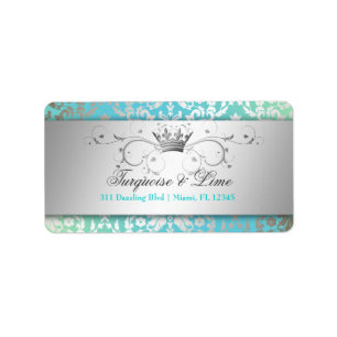 Étiquette Noir de turquoise et de chaux de damassé de