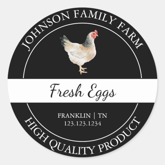 Étiquette noir d'oeuf de poulet frais de ferme (Devant)