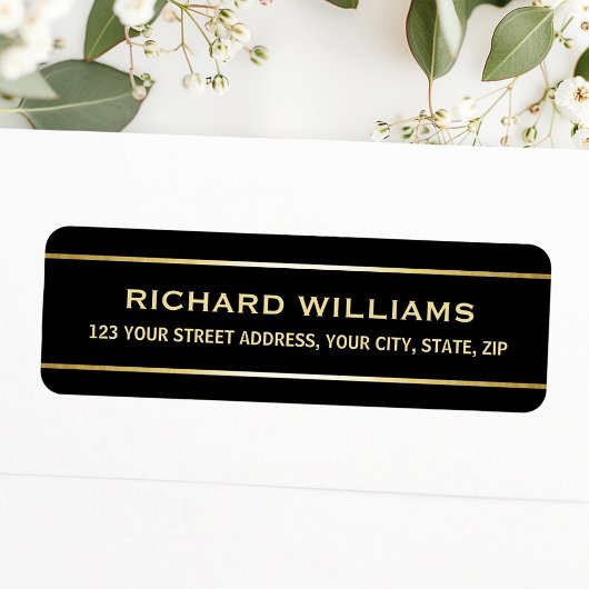 Étiquette Noir élégant avec bordures de dégradé or