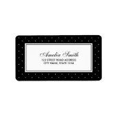 Étiquette Noir élégant avec l'adresse de point Polka blanc c (Devant)